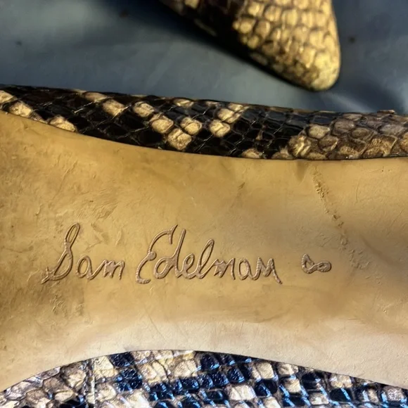 🐍 Sam Edelman "Laura" Snake Skin Print Kitten Heels 8M Leather/Fabric upper. - Picture 5 of 6